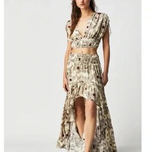 Free People Cream Floral Maxi Skirt